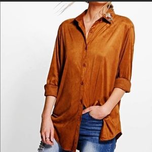 Embroidered Suede Collar Shirt